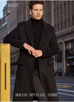 roaiss Men's French Coats Single Breasted Trench Coat Slim Fit Notched Collar Thermal Warm Oversized Business Formal Trench Coats Casual Windbreaker Jacket Office Outwear Tops  - Image 2