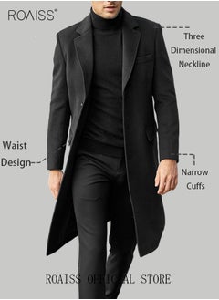 roaiss Men's French Coats Single Breasted Trench Coat Slim Fit Notched Collar Thermal Warm Oversized Business Formal Trench Coats Casual Windbreaker Jacket Office Outwear Tops  - Image 4