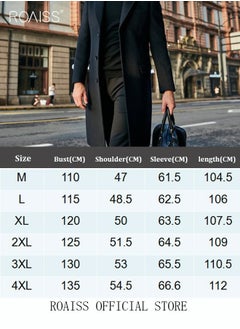 roaiss Men's French Coats Single Breasted Trench Coat Slim Fit Notched Collar Thermal Warm Oversized Business Formal Trench Coats Casual Windbreaker Jacket Office Outwear Tops  - Image 3