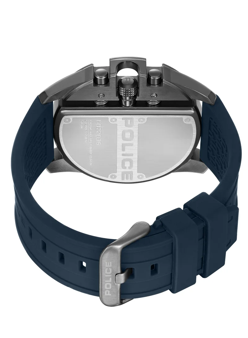 POLICE Daintree Men's 48mm Multifunction Watch with Semi-circle Black & Blue Textured Dial, Silicone Strap