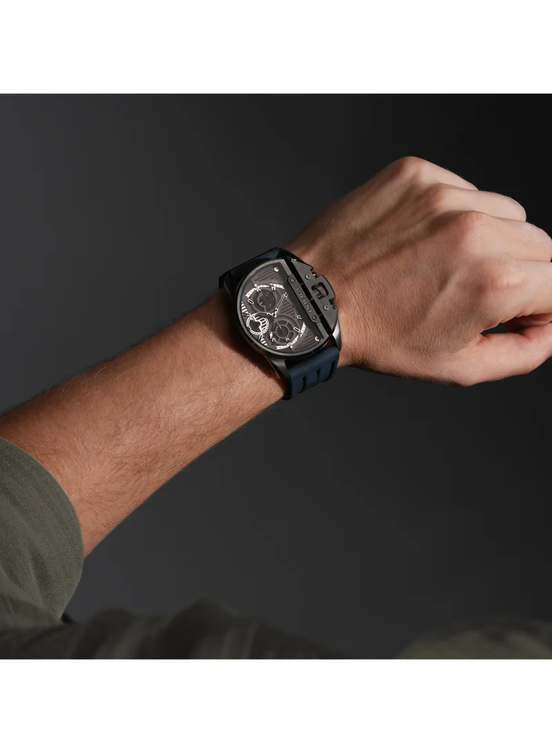 POLICE Daintree Men's 48mm Multifunction Watch with Semi-circle Black & Blue Textured Dial, Silicone Strap