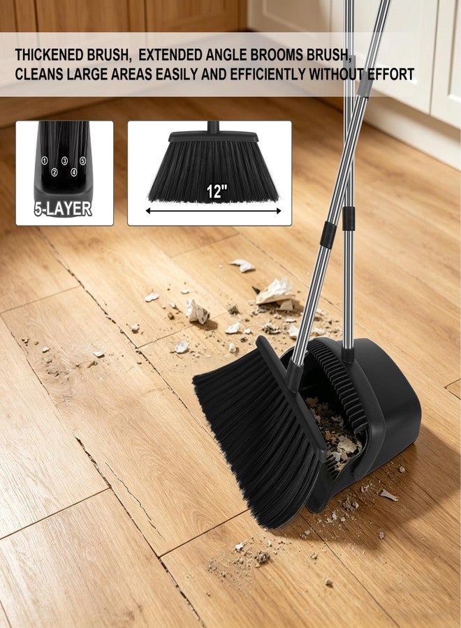 UDUK Broom and Dustpan Set 2 Pack, Upright Stand Up Broom and Dustpan Combo with Long Handles, Self-Cleaning Dustpan Teeth, Indoor Outdoor Sweeping Set for Home, Kitchen, Garage Pet Areas Black - Image 5