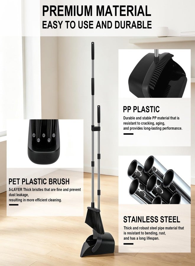 UDUK Broom and Dustpan Set 2 Pack, Upright Stand Up Broom and Dustpan Combo with Long Handles, Self-Cleaning Dustpan Teeth, Indoor Outdoor Sweeping Set for Home, Kitchen, Garage Pet Areas Black - Image 4