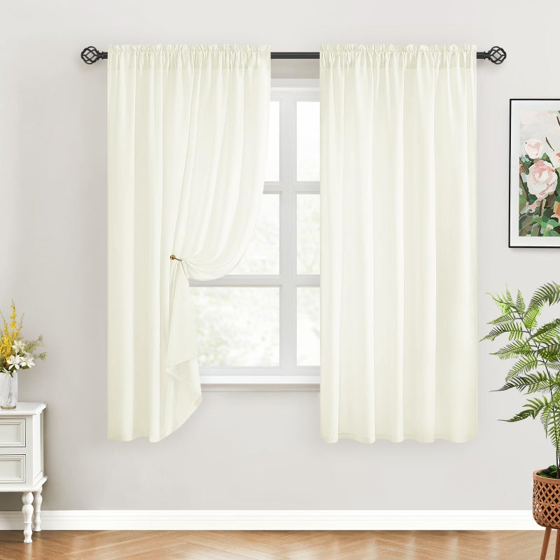 HOMEIDEAS Non-See-Through Ivory Privacy Sheer Curtains 52 X 63 Inches Long 2 Panels Semi Sheer Curtains Light Filtering Window Curtains Drapes for Bedroom Living Room - Image 2