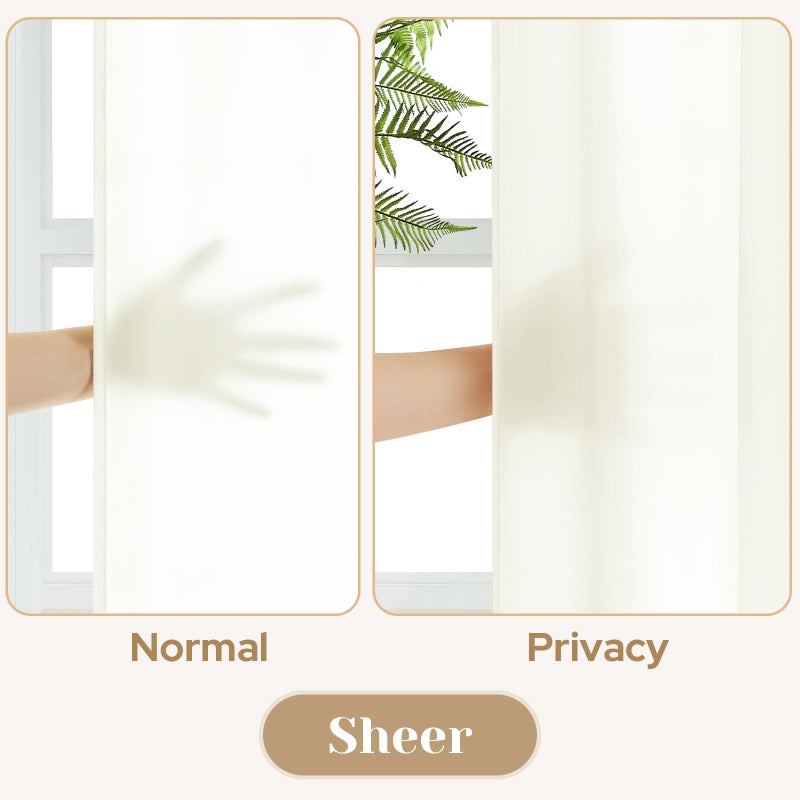 HOMEIDEAS Non-See-Through Ivory Privacy Sheer Curtains 52 X 63 Inches Long 2 Panels Semi Sheer Curtains Light Filtering Window Curtains Drapes for Bedroom Living Room - Image 3