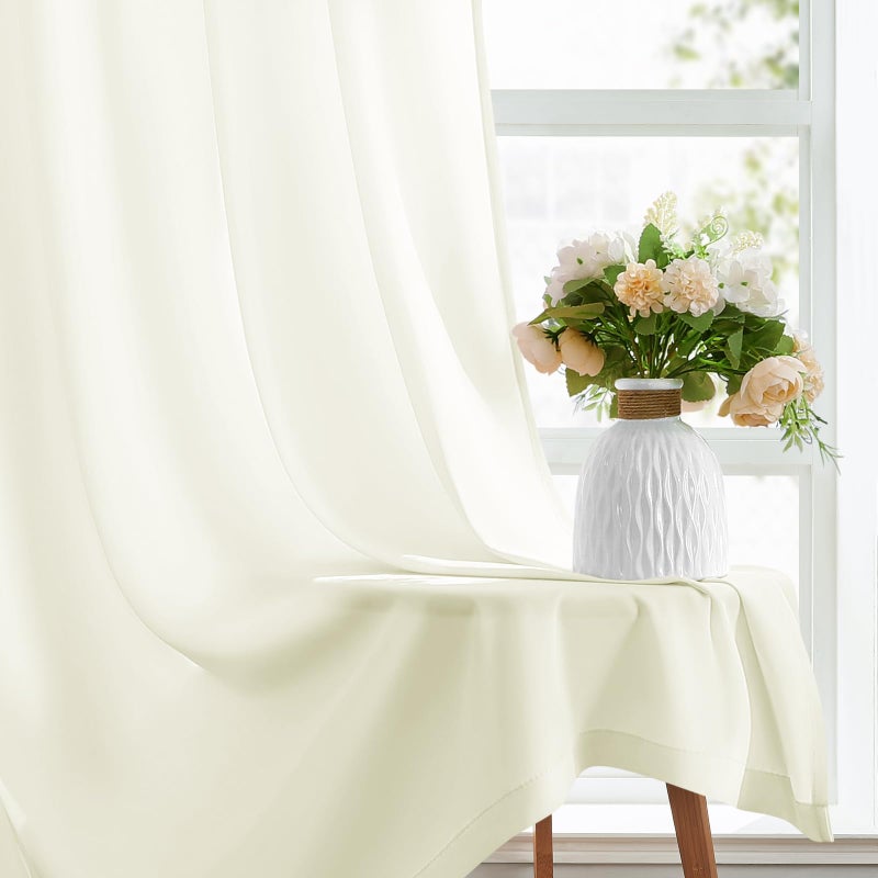 HOMEIDEAS Non-See-Through Ivory Privacy Sheer Curtains 52 X 63 Inches Long 2 Panels Semi Sheer Curtains Light Filtering Window Curtains Drapes for Bedroom Living Room - Image 5
