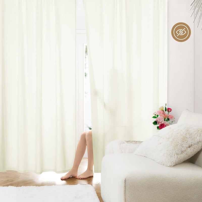 HOMEIDEAS Non-See-Through Ivory Privacy Sheer Curtains 52 X 63 Inches Long 2 Panels Semi Sheer Curtains Light Filtering Window Curtains Drapes for Bedroom Living Room - Image 1