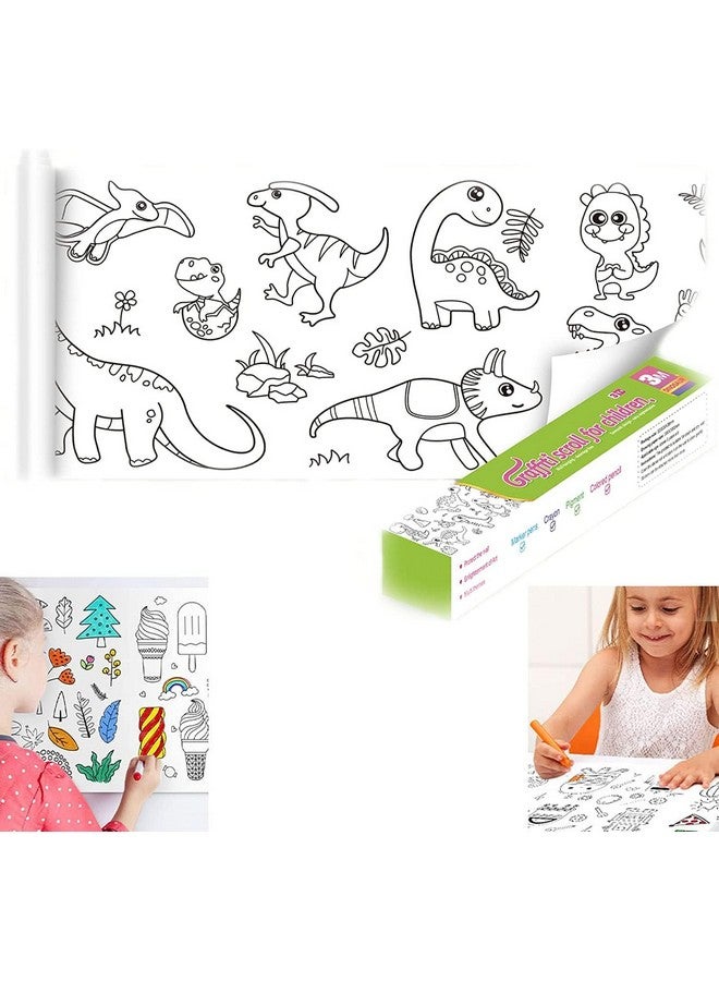 KolorFish KolorFish Coloring Re-Stick Drawing Paper Roll for Kids, 118 x 12 Inch Large Coloring Poster for Toddlers, Art Paper Crafts Coloring Tablecloth Ideal Gift for Class Home Birthday Party (Dinosaur) - Image 1