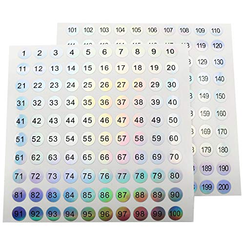 Ruiwaer 8 Sheets Consecutive Laser Number Stickers Small Round Labels Self Adhesive Tags Stickers Home School Office Decoration (4 Sheets 1 to 100 + 4 Sheets 101 to 200) - Image 2