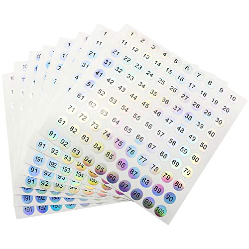 Ruiwaer 8 Sheets Consecutive Laser Number Stickers Small Round Labels Self Adhesive Tags Stickers Home School Office Decoration (4 Sheets 1 to 100 + 4 Sheets 101 to 200) - Image 1