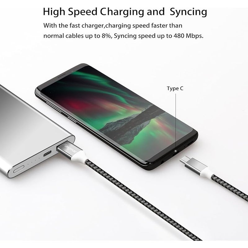 فاسجير كيبل USB C، عبوة واحدة بطول 10 قدم من النايلون المضفر، كيبل شحن ومزامنة USB نوع C متوافق مع جالكسي S10/S9/S8+، نوت 9، هواوي P20 الخ (اسود) - Image 4