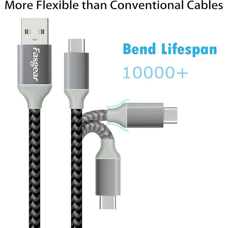 فاسجير كيبل USB C، عبوة واحدة بطول 10 قدم من النايلون المضفر، كيبل شحن ومزامنة USB نوع C متوافق مع جالكسي S10/S9/S8+، نوت 9، هواوي P20 الخ (اسود) - Image 3