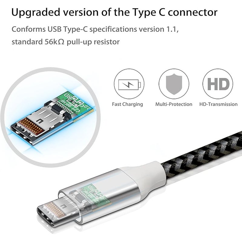 فاسجير كيبل USB C، عبوة واحدة بطول 10 قدم من النايلون المضفر، كيبل شحن ومزامنة USB نوع C متوافق مع جالكسي S10/S9/S8+، نوت 9، هواوي P20 الخ (اسود) - Image 2