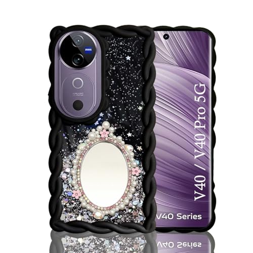 KC Back Cover for Vivo V40 5G / V40 Pro 5G - Cream Wave Dry Fixed Starry Glitter Pearl Mirror Shockproof Soft Bumper Silicone Case with Camera Protection (Black) - Image 4