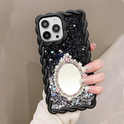 KC Back Cover for Vivo V40 5G / V40 Pro 5G - Cream Wave Dry Fixed Starry Glitter Pearl Mirror Shockproof Soft Bumper Silicone Case with Camera Protection (Black) - Image 3