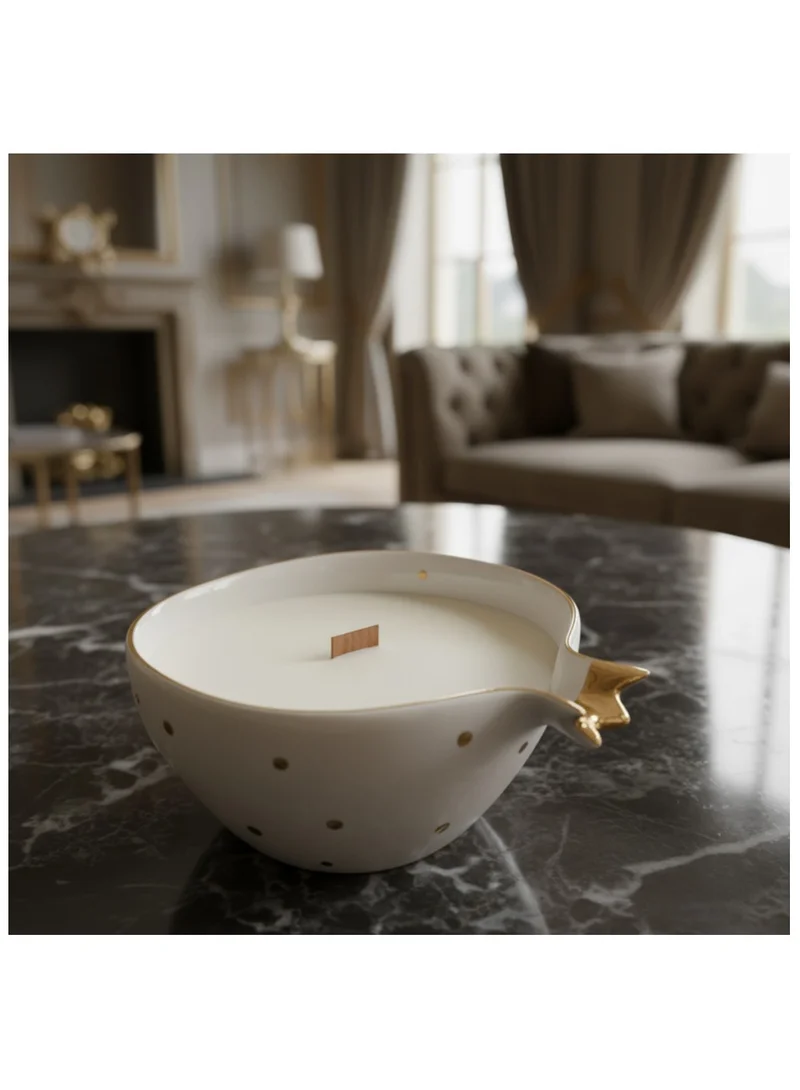 Tohfa Luxe Tohfa Luxe Handcrafted Half Pomegranate Candle – Ivory Ceramic with 22K Real Gold Plating | Soy Wax Luxury Candle, Artisanal Home Décor  Gifting | Amber  Oudh Fragrance (300ml)