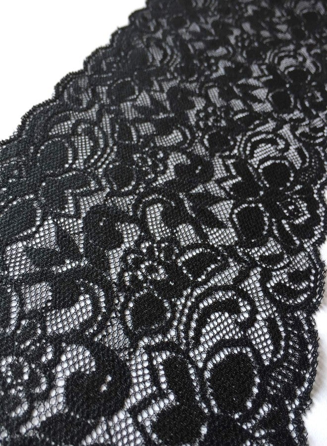 LUMKET Lace Realm Olive 6 inches Wide Black Stretchy lace Ribbon Elastic Trim Fabric with Floral Pattern for Bridal Wedding Decorations, Sewing DIY Making and DIY Crafts-5 Yards (885 Black) - Image 3