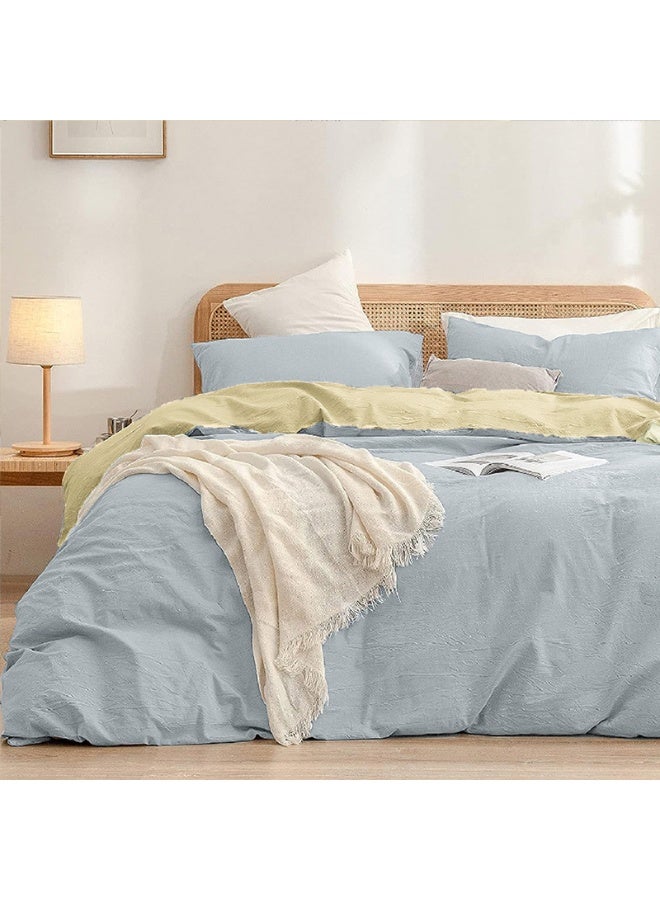MIXDE Duvet Cover Set 100% Washed Cotton Linen Feel Super Soft Comfortable Chic Lightweight 3 PCs Home Bedding Set Solid Cornflower Blue