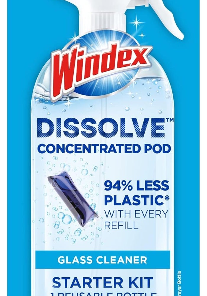Windex Dissolve Concentrated Pod Glass Cleaner Starter Kit with Reusable Spray Bottle - Image 1