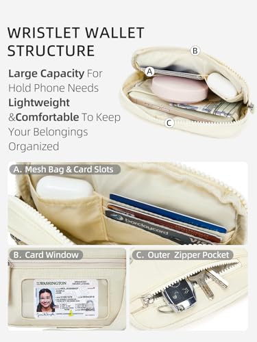 WESTBRONCO Wristlet Wallets for Women Nylon Quilted RFID Wallet with 3 Zipper Purse for Travel Credit Card Holder Phone Organizer(Beige) - Image 3