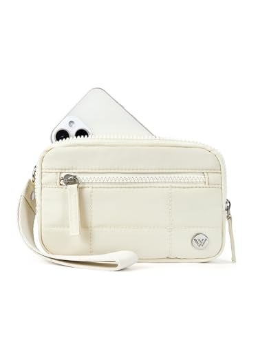 WESTBRONCO Wristlet Wallets for Women Nylon Quilted RFID Wallet with 3 Zipper Purse for Travel Credit Card Holder Phone Organizer(Beige) - Image 1
