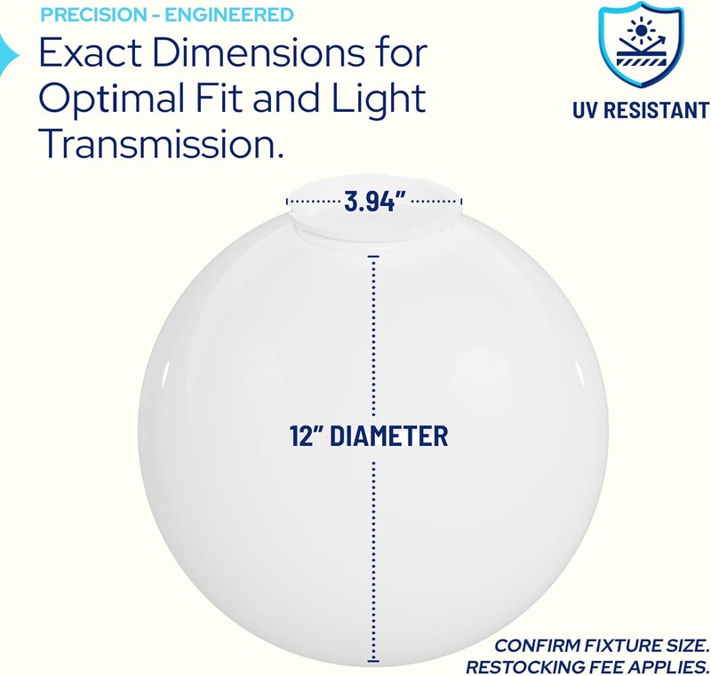 KASTLITE 12 Inch Globe Light Cover with 3.94" Twist Lock Neck - White Acrylic Outdoor Light Cover Replacement Lamp Globes - USA Made Smooth Textured Plastic Shade/Diffuser for Pole Lighting Fixtures - Image 2