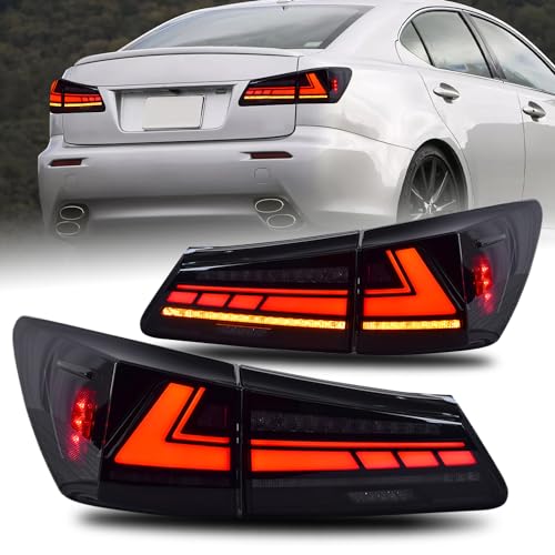 HCMOTIONZ Tail Light Assembly for 2006-2013 Lexus IS250/IS350/ISF Sedan, Tail Lamps with Start UP Animation Reverse Lights LED Rear Lamps Replacement… (SMOKED) - Image 1