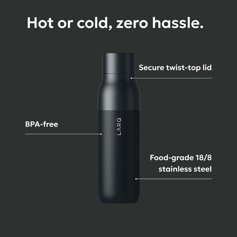 LARQ Bottle Twist Top 17 oz - Insulated Stainless Steel Water Bottle | Thermos, BPA Free | Reusable Water Bottle for Camping, Office, and Travel | Keep Drinks Cold and Hot, Obsidian Black - Image 1