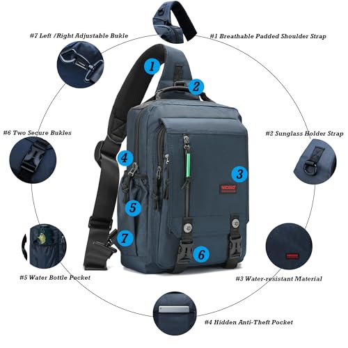 NICGID Sling Bags Chest Shoulder Backpacks, 14.1'' Laptop Backpack Crossbody Messenger Bag Travel Outdoor Men Women - Image 3