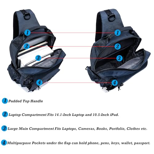 NICGID Sling Bags Chest Shoulder Backpacks, 14.1'' Laptop Backpack Crossbody Messenger Bag Travel Outdoor Men Women - Image 4