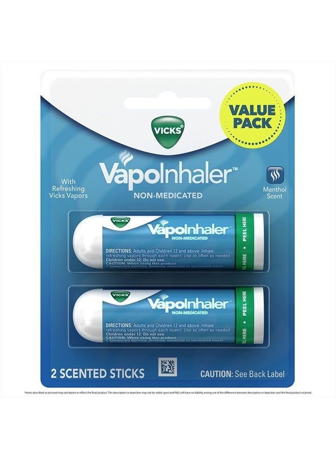 Vicks VapoInhaler, On-the-Go Portable Nasal Inhaler, Non-Medicated, With Refreshing Vicks Vapors, Menthol Scent , 2 Scented Sticks  - Image 1