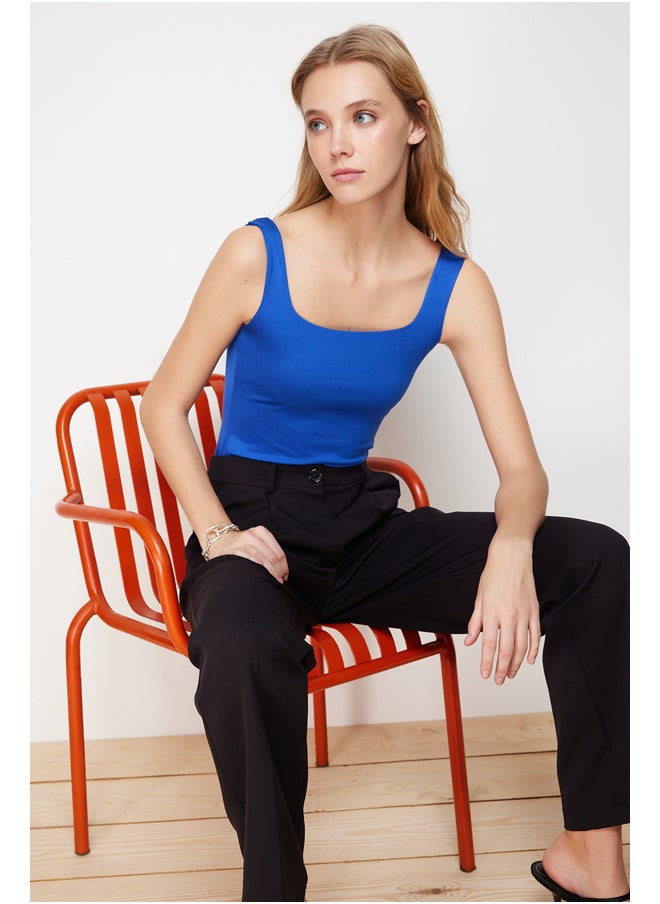 trendyol - Saxe Blue Square Neck Fitted/Situated Soft Touch/Elastic Knitted Bodysuit TWOSS24BD00001 - Image 1