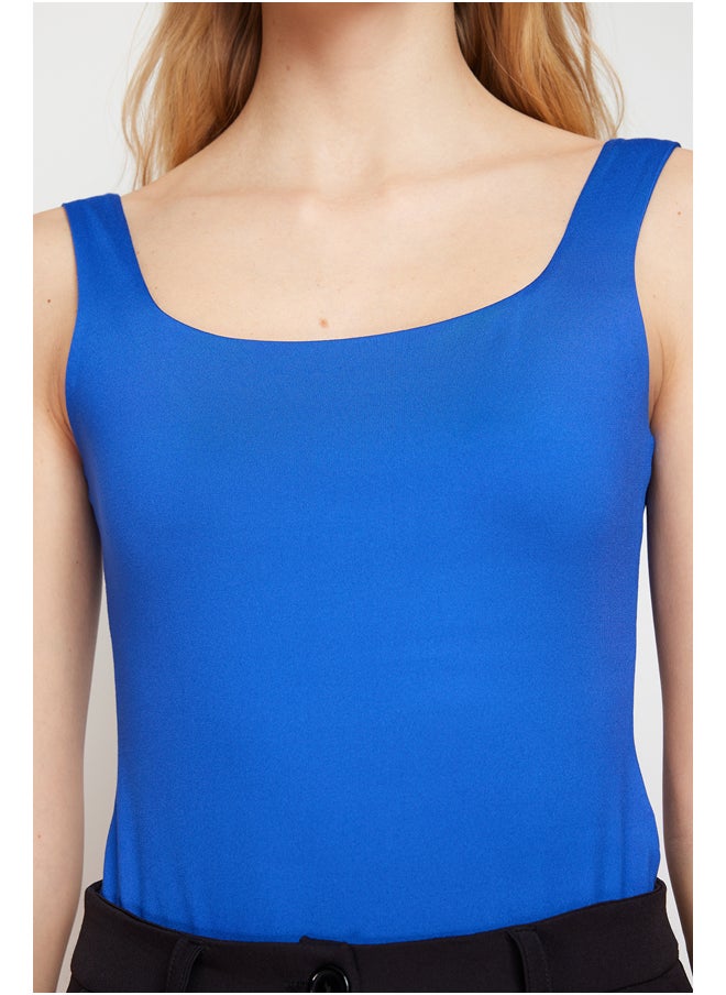 trendyol - Saxe Blue Square Neck Fitted/Situated Soft Touch/Elastic Knitted Bodysuit TWOSS24BD00001 - Image 1