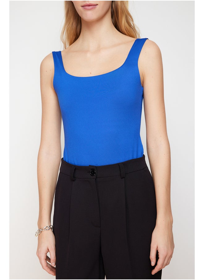 trendyol - Saxe Blue Square Neck Fitted/Situated Soft Touch/Elastic Knitted Bodysuit TWOSS24BD00001 - Image 1