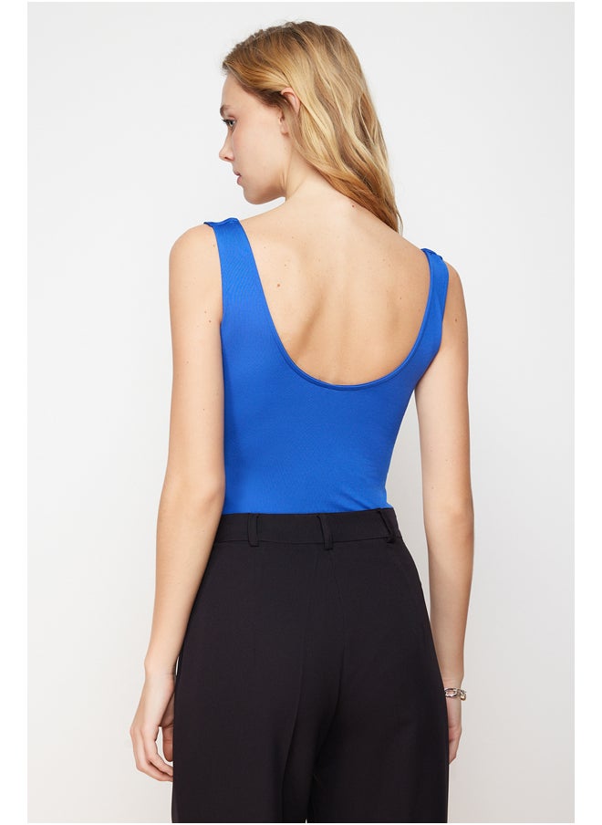 trendyol - Saxe Blue Square Neck Fitted/Situated Soft Touch/Elastic Knitted Bodysuit TWOSS24BD00001 - Image 1