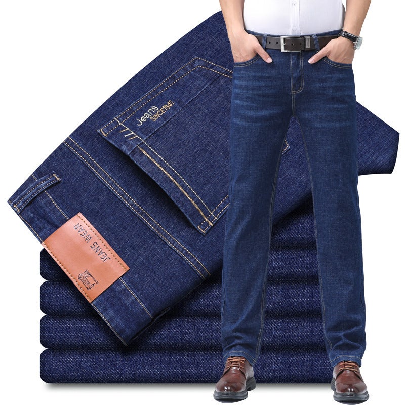 2025 New Mens Jeans Spring and Autumn Loose Straight Trousers Youth Popular Casual Stretch Boys Pants 6012#Dark blue 