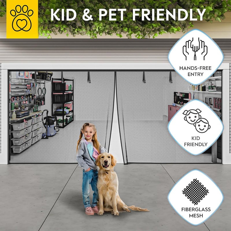 AUGO Garage Door Screen, 2 Car 16x7FT, Fiberglass mesh with Magnetic Closure, Heavy Duty Weighted Bottom, Easy Assembly & Pass, Hands Free Screen Door - Image 5