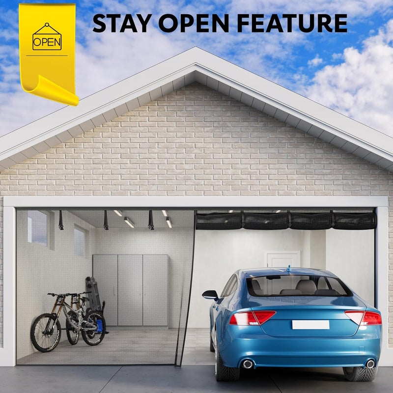 AUGO Garage Door Screen, 2 Car 16x7FT, Fiberglass mesh with Magnetic Closure, Heavy Duty Weighted Bottom, Easy Assembly & Pass, Hands Free Screen Door - Image 2
