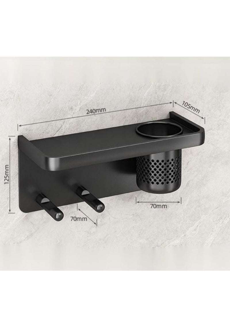 Cool Baby COOLBABY Wall-Mounted Bathroom Storage Rack Punch-Free Hair Dryer Holder and Wall-Mounted Toothbrush Holder Toothbrush Storage Box With 3 Cups Black  - Image 2