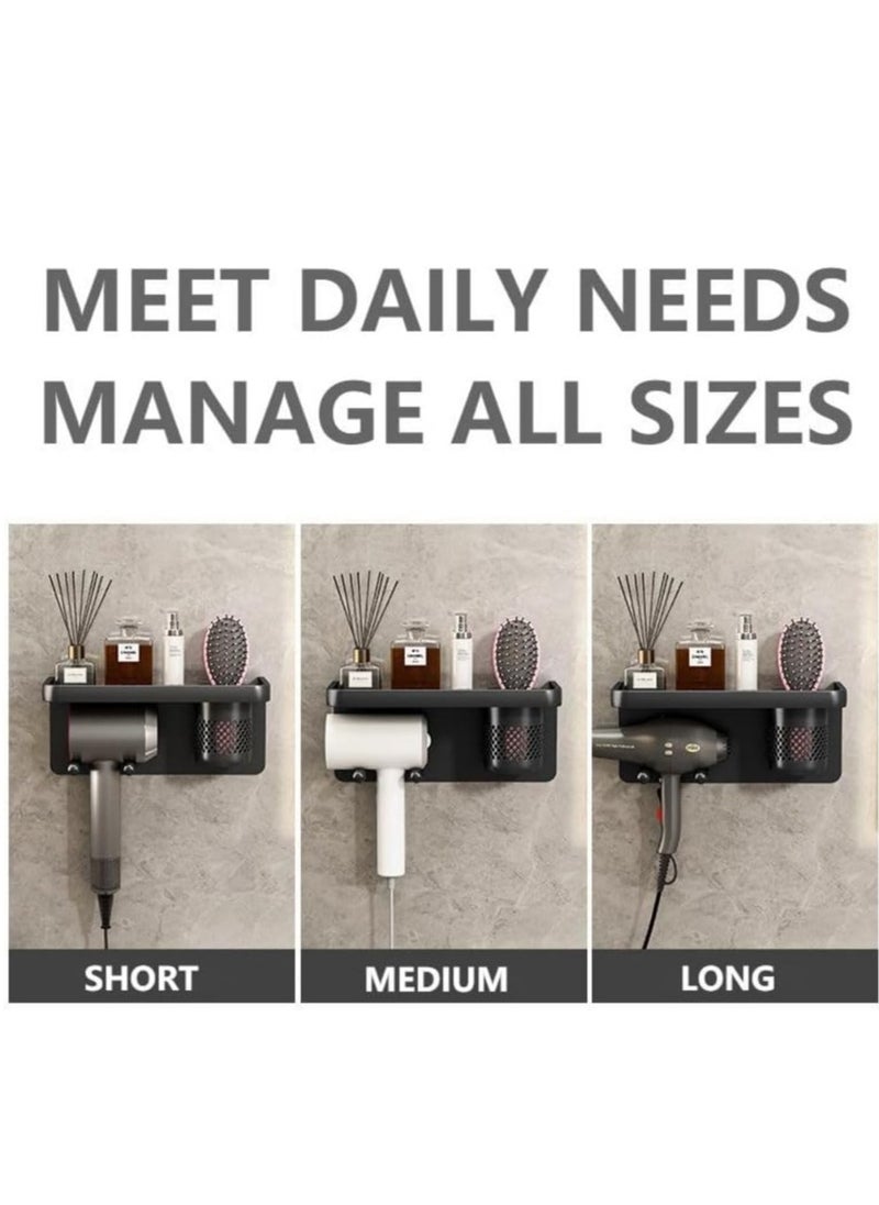 Cool Baby COOLBABY Wall-Mounted Bathroom Storage Rack Punch-Free Hair Dryer Holder and Wall-Mounted Toothbrush Holder Toothbrush Storage Box With 3 Cups Black  - Image 4