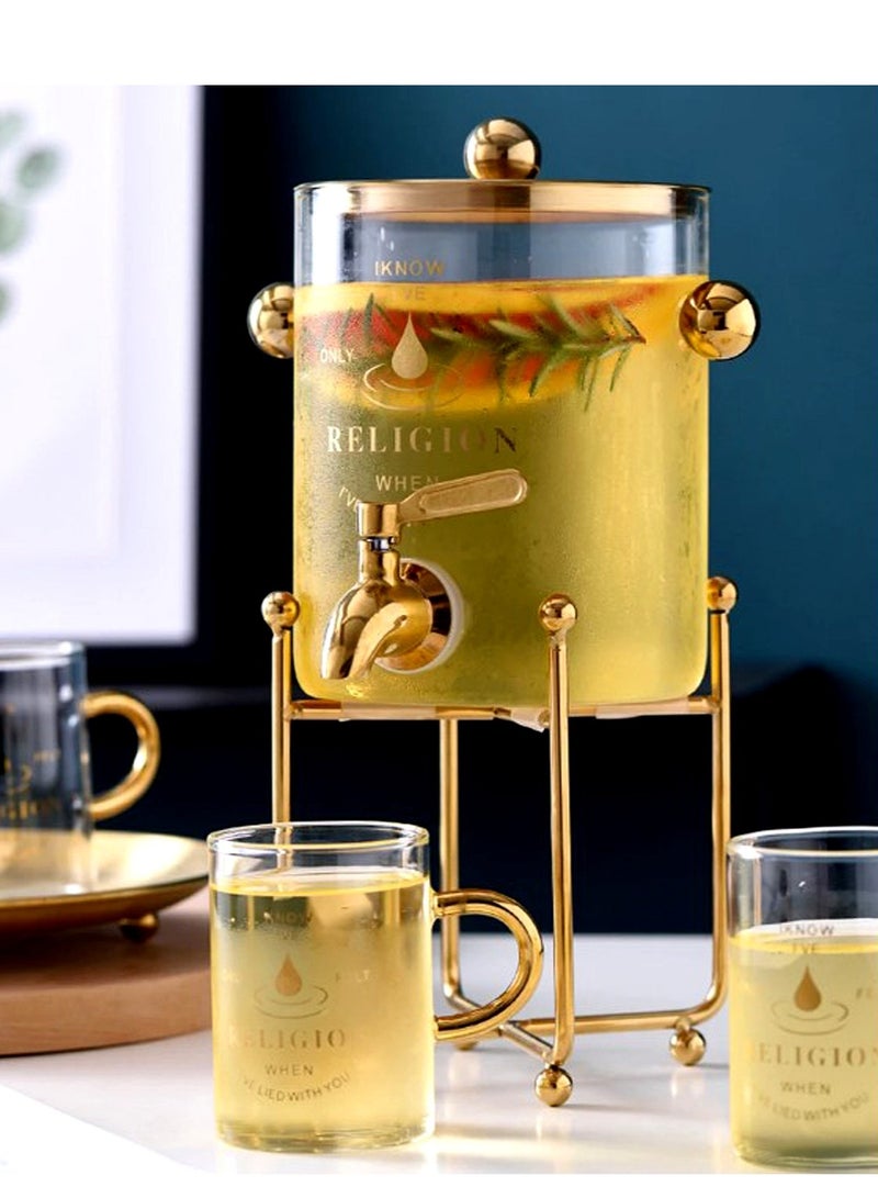 Glass Drink Dispenser Set With Serving Cups And Saucers - Image 5