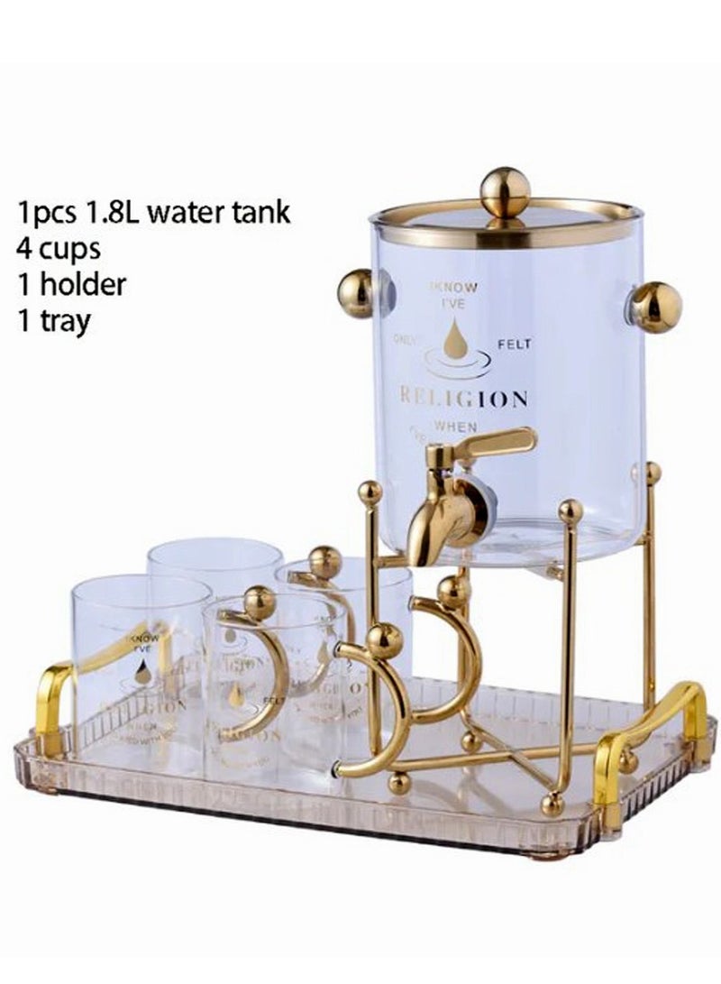 Glass Drink Dispenser Set With Serving Cups And Saucers - Image 4