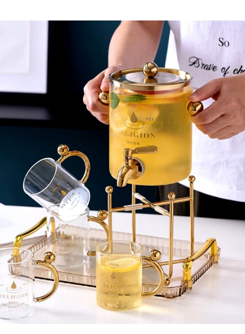 Glass Drink Dispenser Set With Serving Cups And Saucers - Image 2