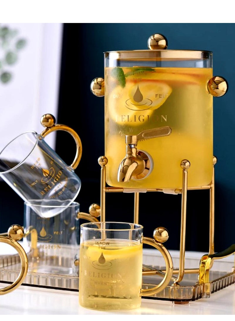 Glass Drink Dispenser Set With Serving Cups And Saucers - Image 3