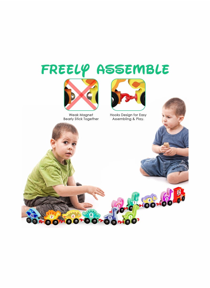SYOSI Wooden Dinosaur Train Set with Numbers,11 Pieces Train Cars Includes Locomotive , Count & Color Montessori Educational Toys for Toddlers Age 1 2 3 4  - Image 4