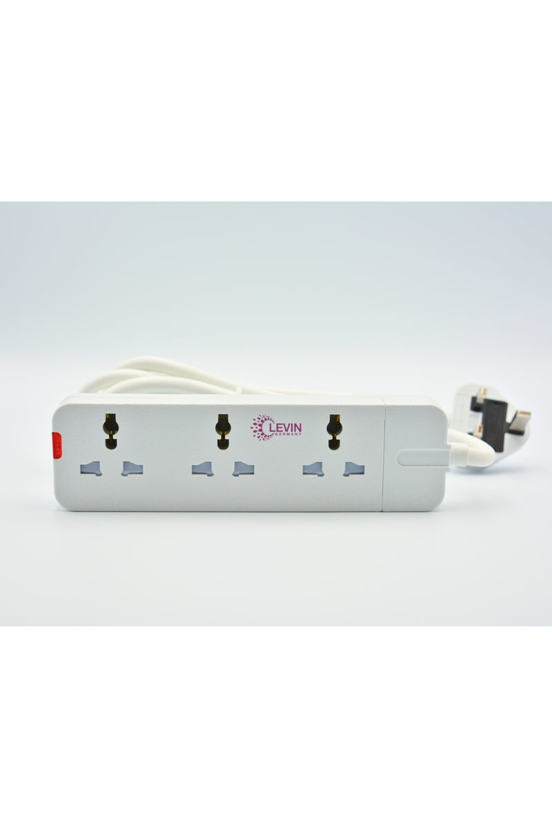 Levin Germany Universal Extension Socket | 3-Way Multi Plug | 2M Cable | Fireproof Material | 3250W High Load | Universal Compatibility | 2-Year Warranty - Image 3
