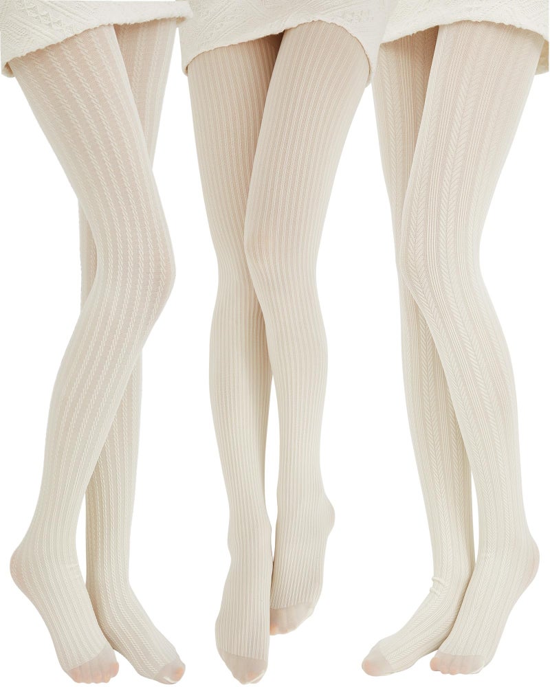 JaGely 3 Pairs Womens Fishnet Hollow Out Knitted Tights Patterned Lace Stockings Vertical Strips Pantyhose(Cable Knit) - Image 1