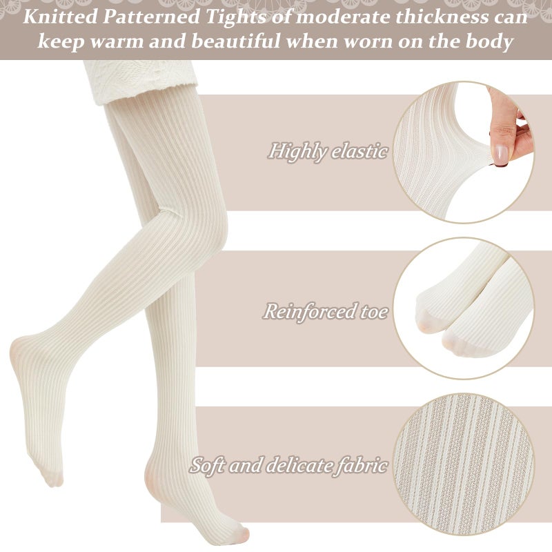 JaGely 3 Pairs Womens Fishnet Hollow Out Knitted Tights Patterned Lace Stockings Vertical Strips Pantyhose(Cable Knit) - Image 2