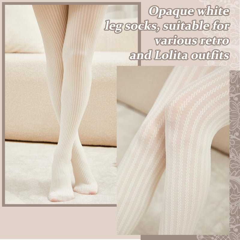 JaGely 3 Pairs Womens Fishnet Hollow Out Knitted Tights Patterned Lace Stockings Vertical Strips Pantyhose(Cable Knit) - Image 5