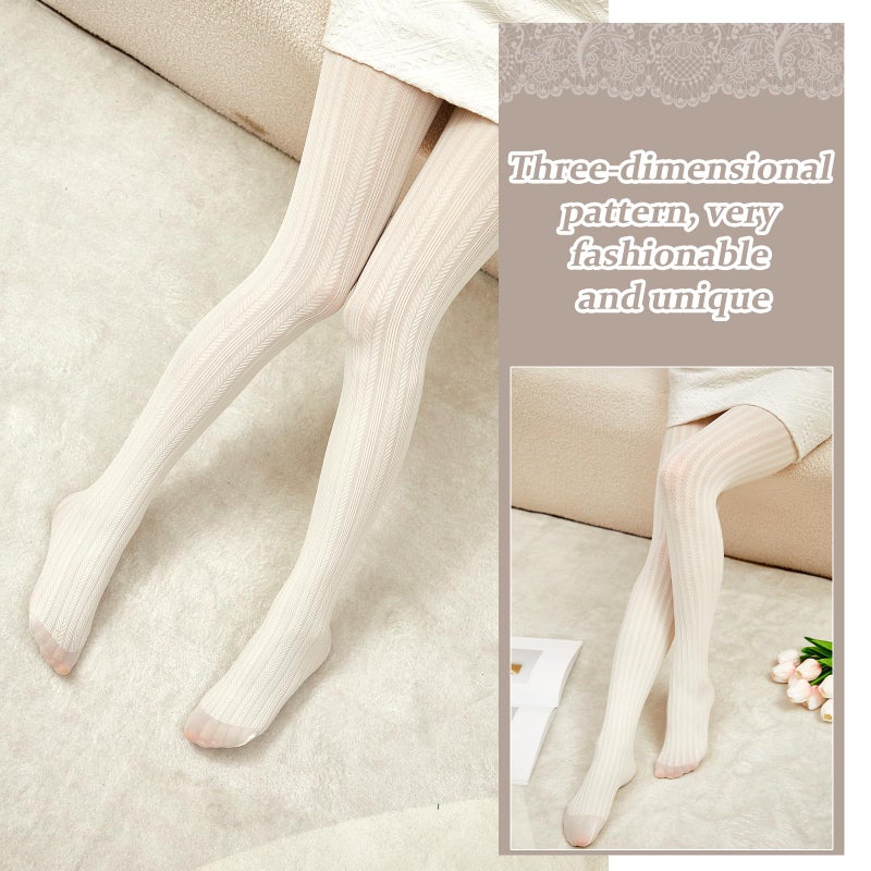 JaGely 3 Pairs Womens Fishnet Hollow Out Knitted Tights Patterned Lace Stockings Vertical Strips Pantyhose(Cable Knit) - Image 4